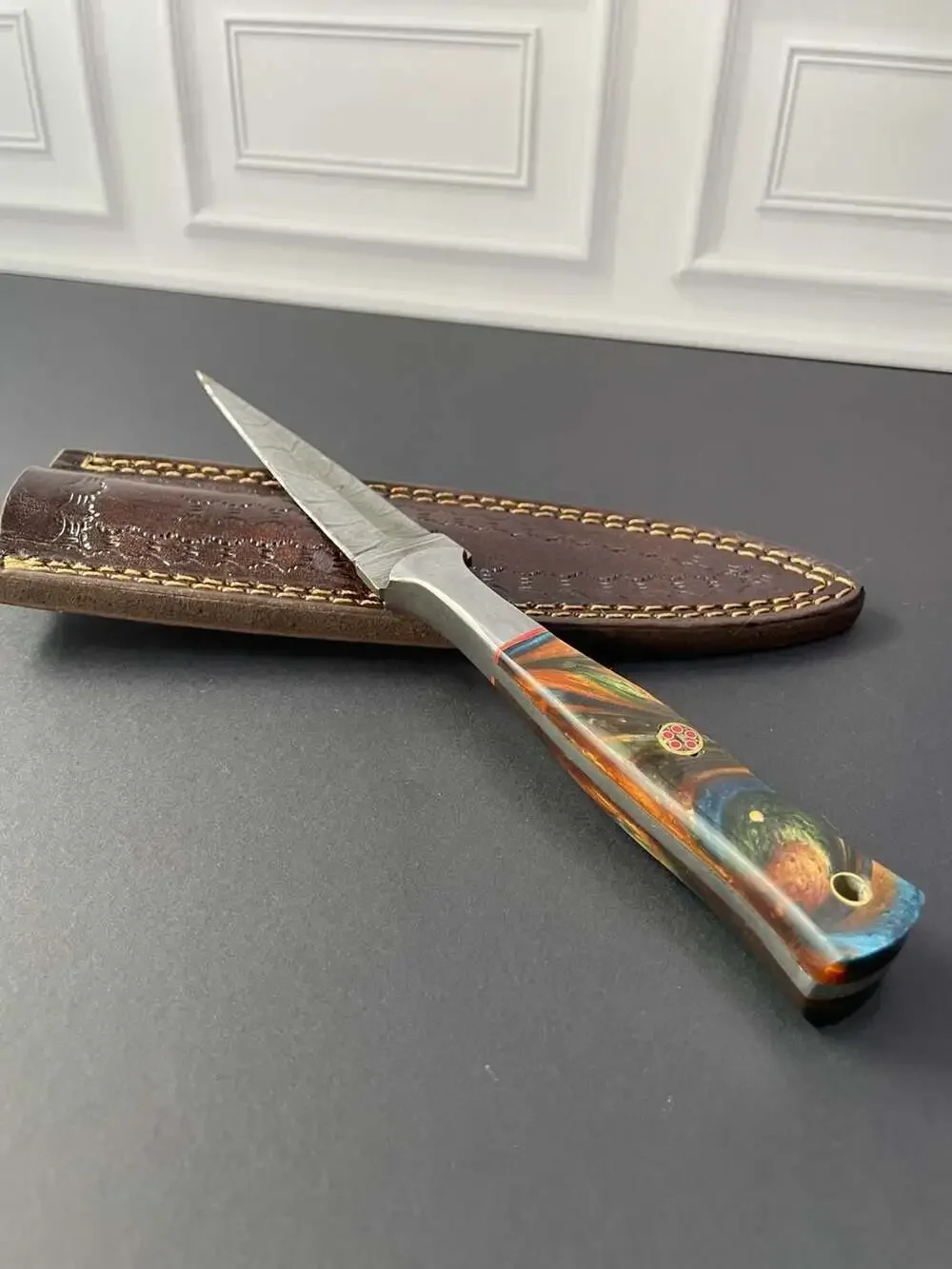 Purse & Boot accessory . Custom Hand Forged Damascus Steel Boot knife.